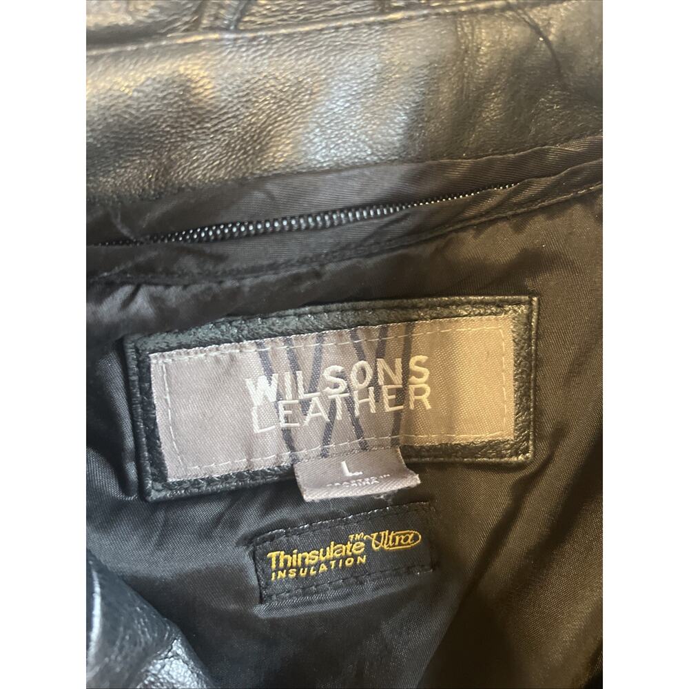 Wilson’s Leather Mid Length Belted Black Leather Jacket L Thinsulate - Picture 3 of 4